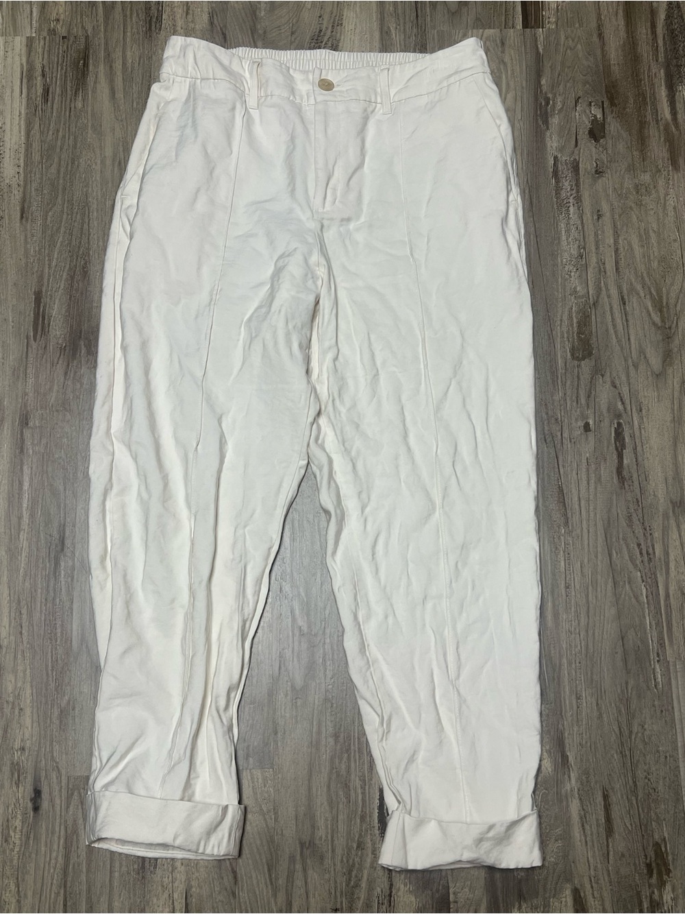 A New Day High Rise Tapered Ankle Trousers Ivory Cream Linen Look Size 14